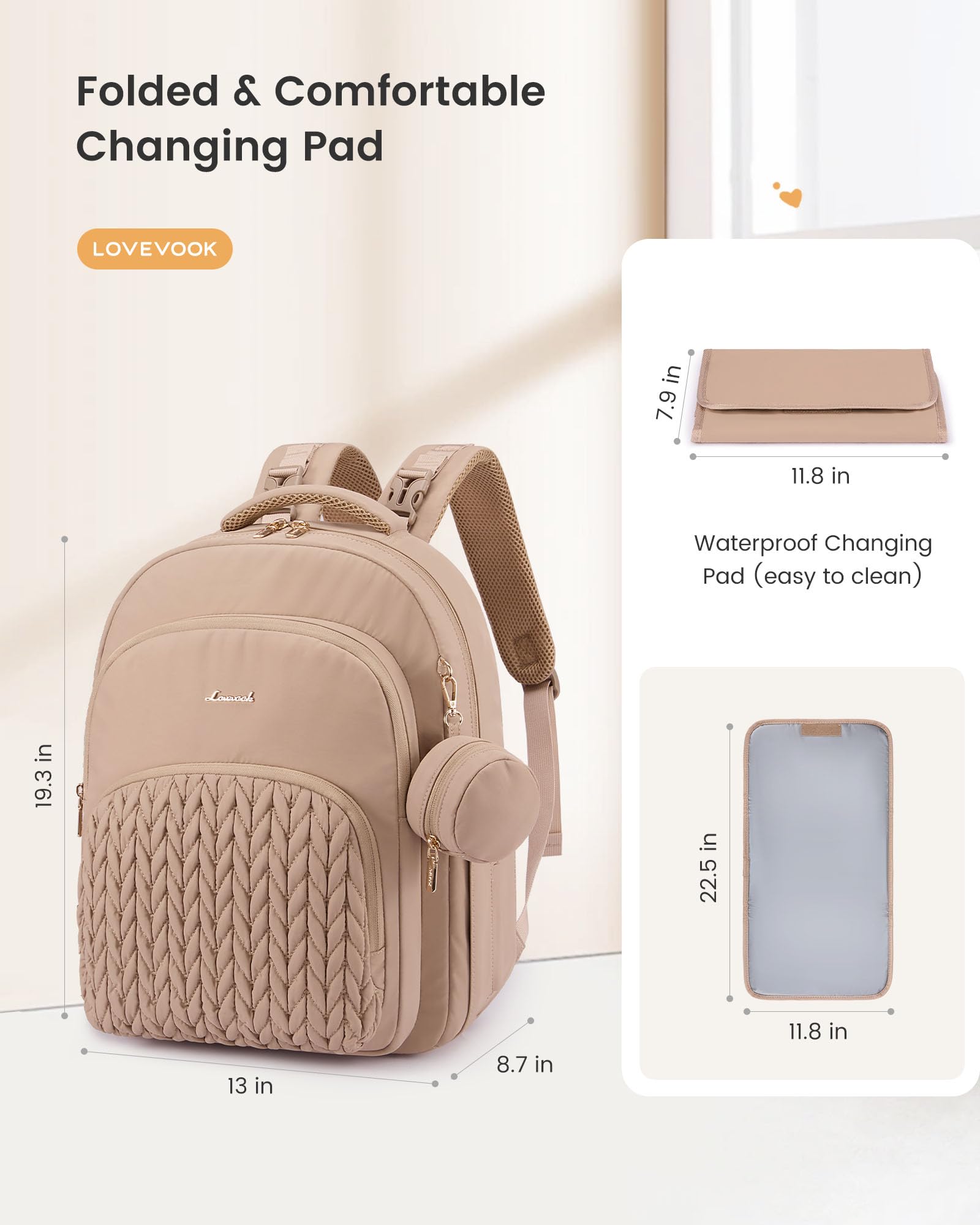 LOVEVOOK diaper bag backpack soft padded straps for comfortable all-day wear.