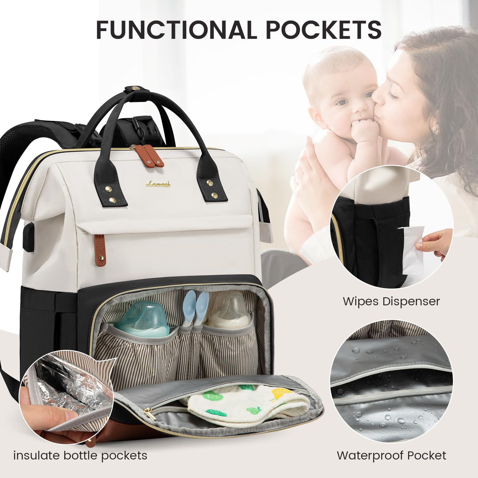 LOVEVOOK diaper bag waterproof fabric protects belongings in rain