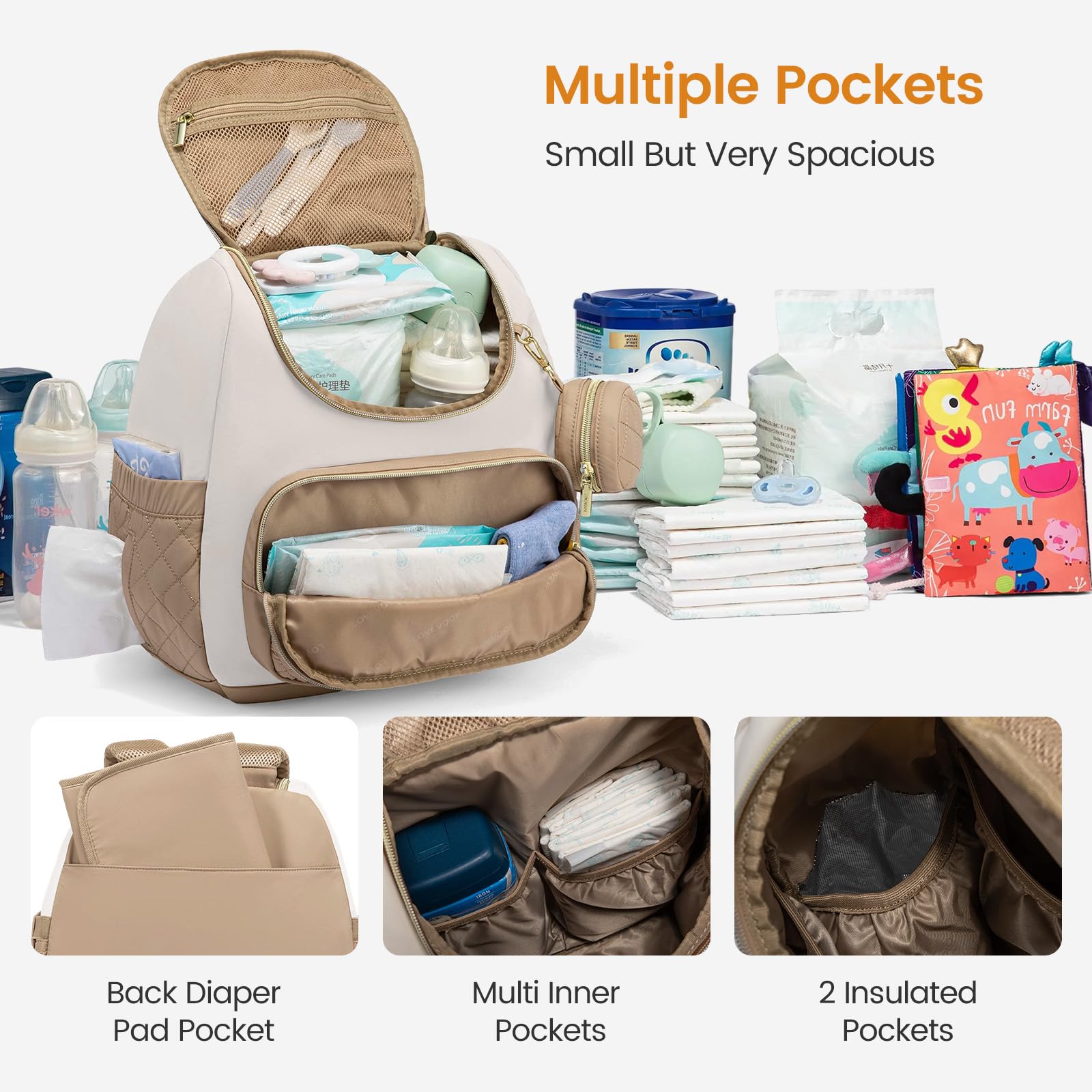 LOVEVOOK Mini Diaper Bag Backpack changing pad pocket enables easy diaper changes anywhere.