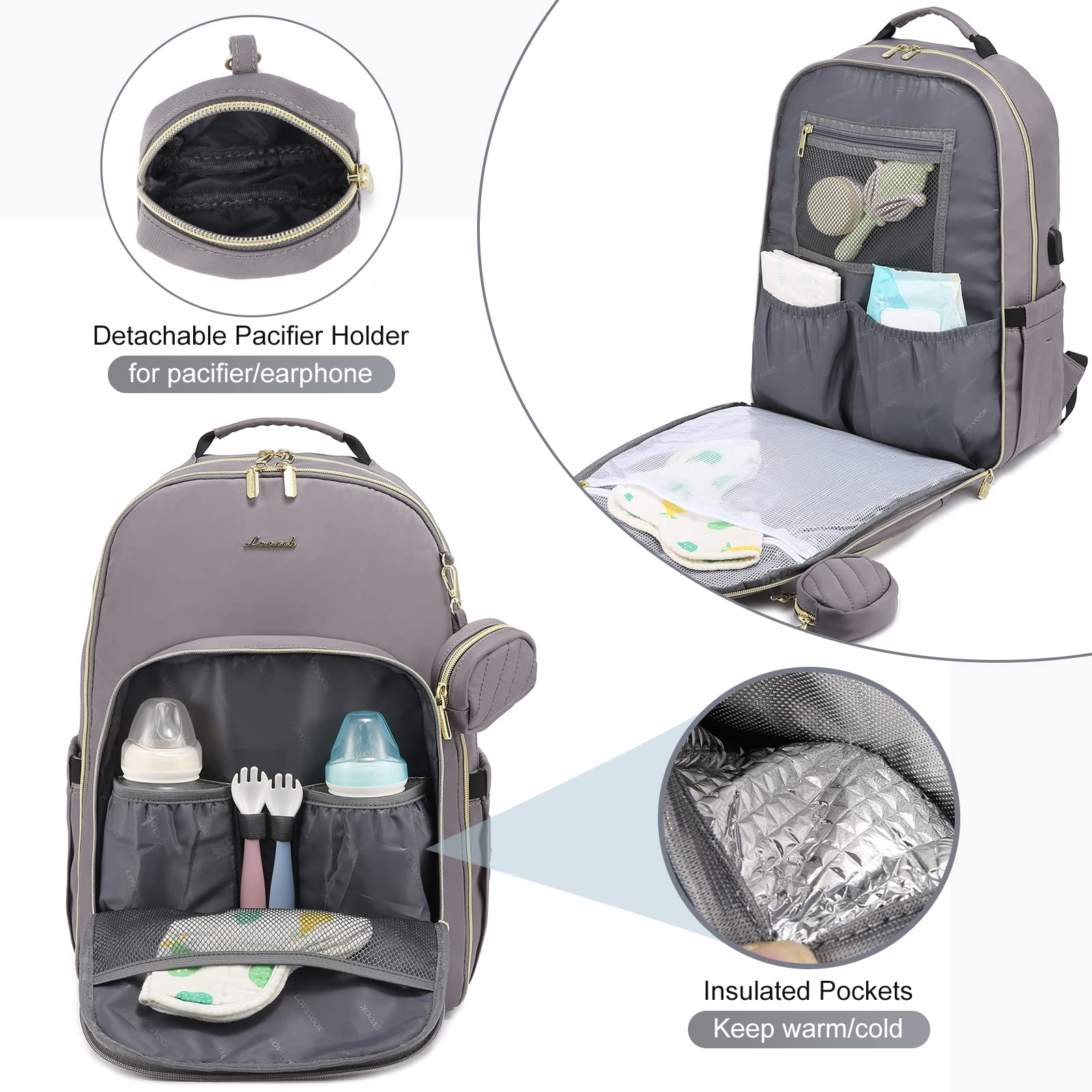 LOVEVOOK pacifier holder, removable for tidy on-the-go organization.