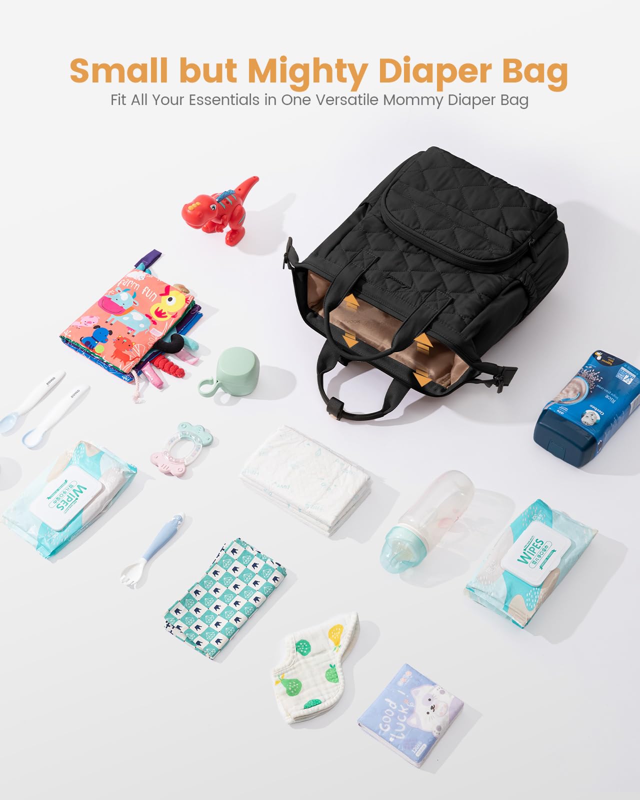 LOVEVOOK small diaper bag interior organized with 14 pockets.