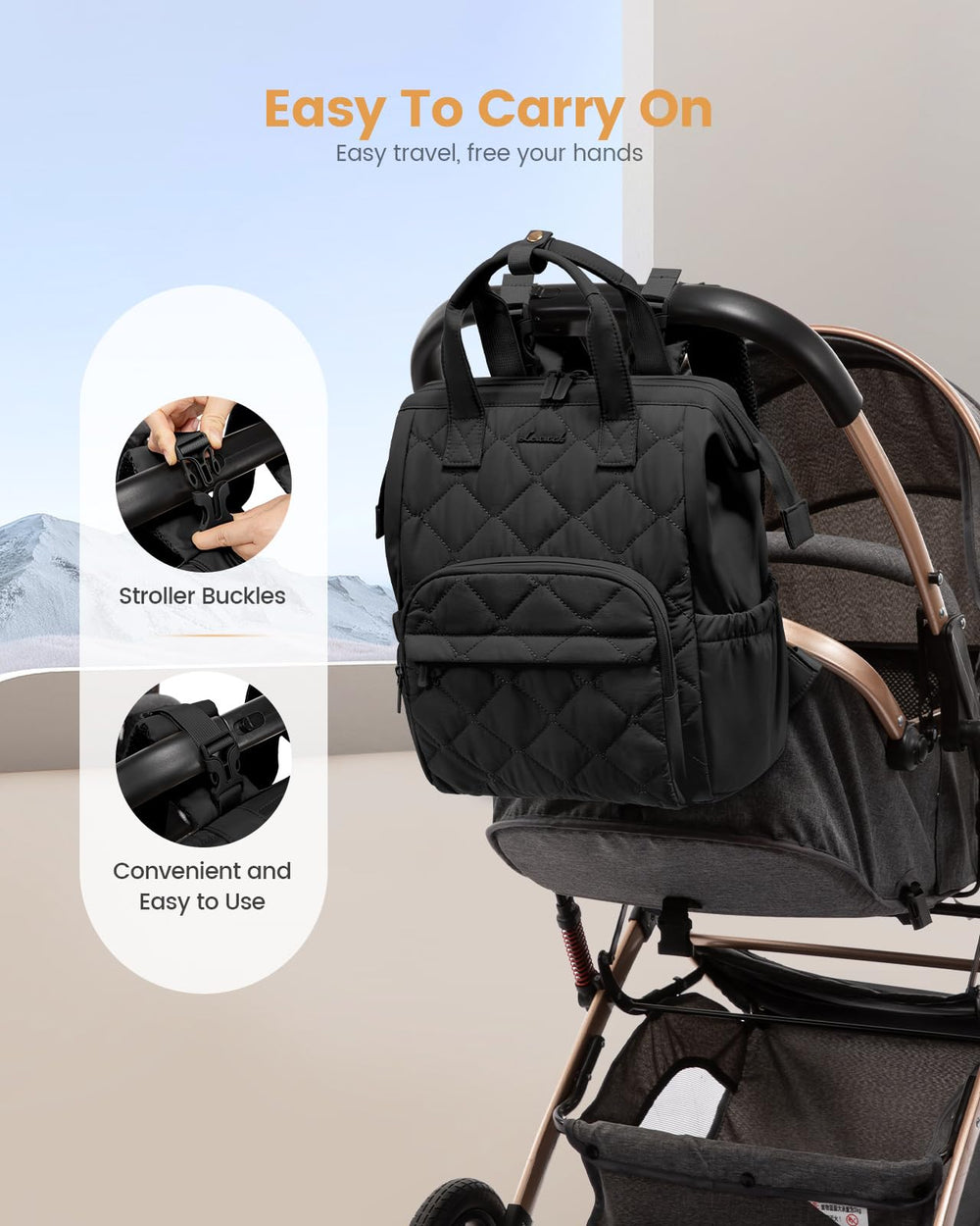 LOVEVOOK diaper bag features insulated bottle holders for on-the-go feeds.
