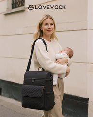 LOVEVOOK diaper bag backpack shows 31L capacity and organized interior.