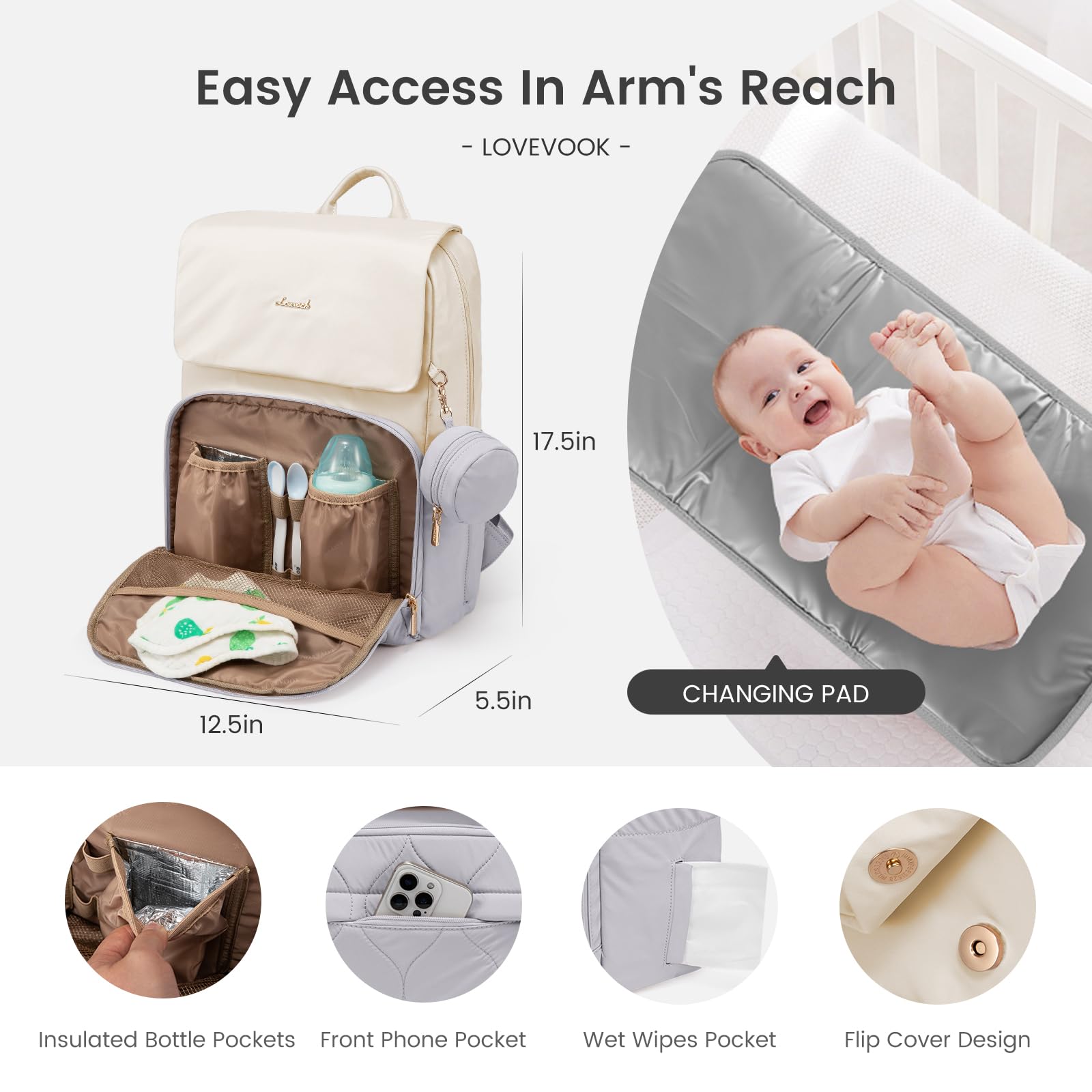 LOVEVOOK diaper bag backpack durable 930 polyester fabric that's easy to wipe