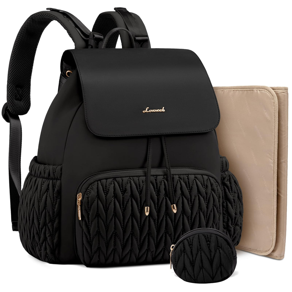 LOVEVOOK diaper bag backpack front view, stylish and roomy for essential items.