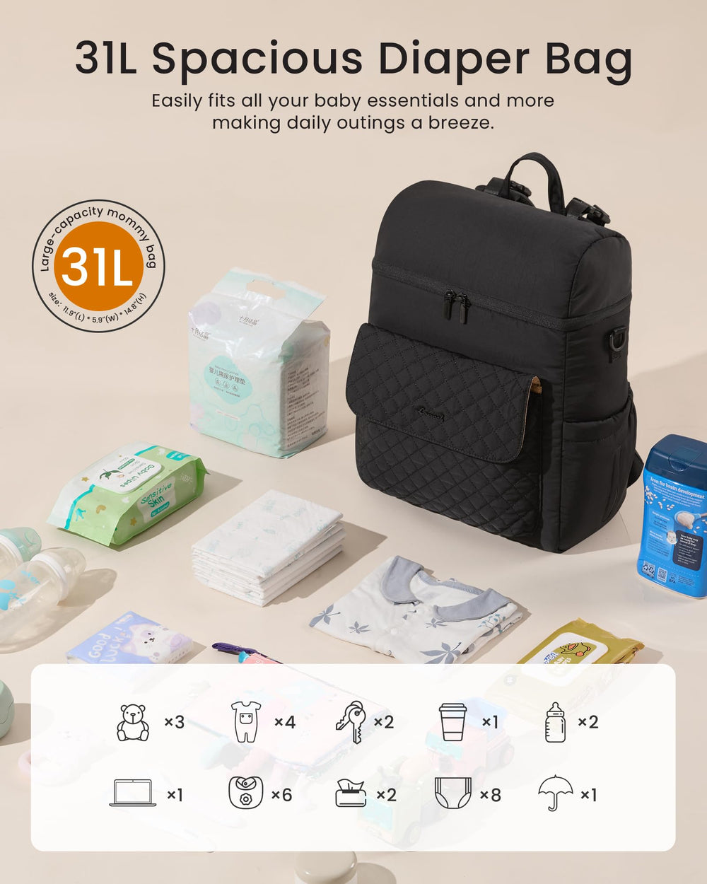 LOVEVOOK water-resistant fabric protecting gear during daily use.