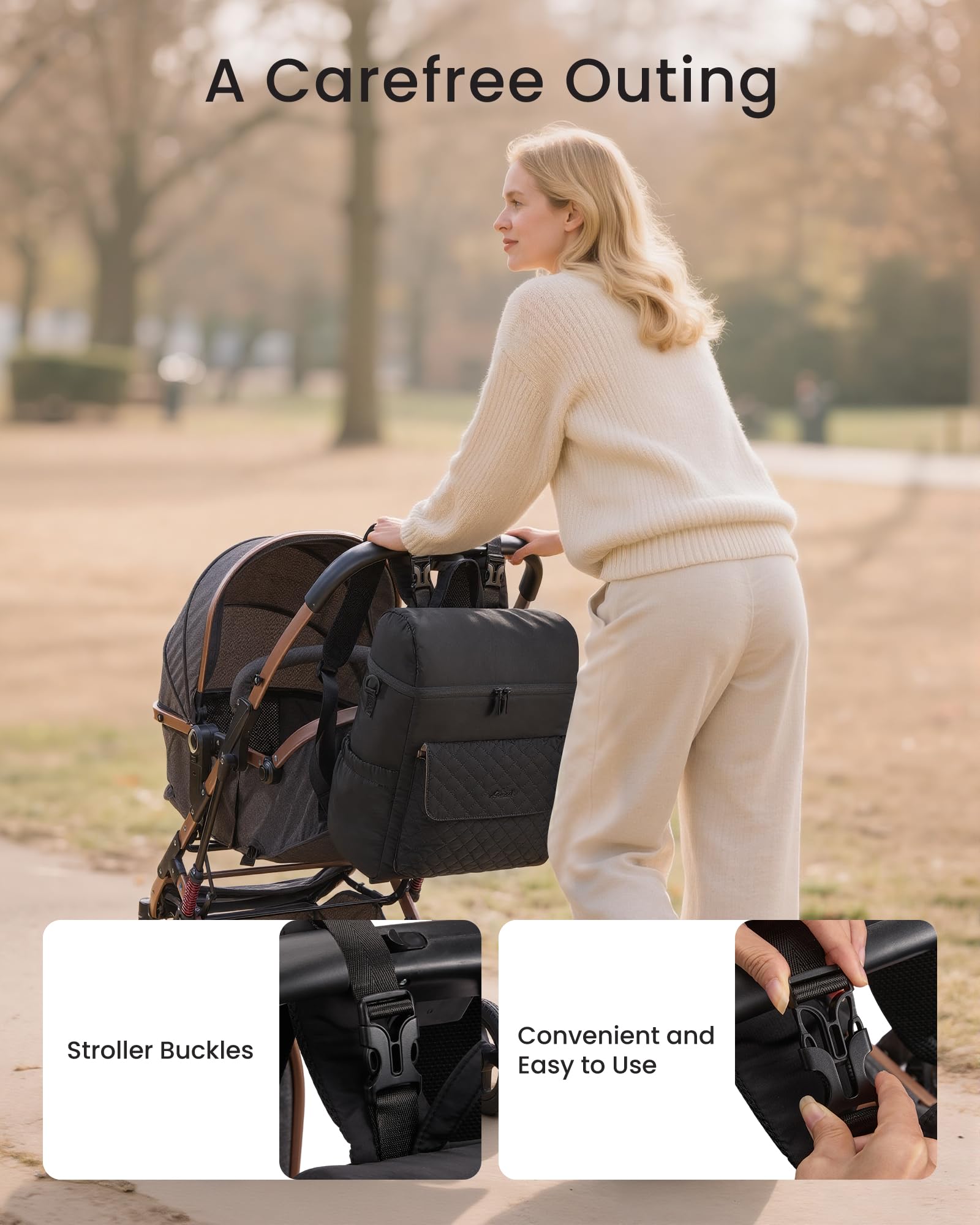 LOVEVOOK insulated bottle pockets maintain beverages inside the bag.