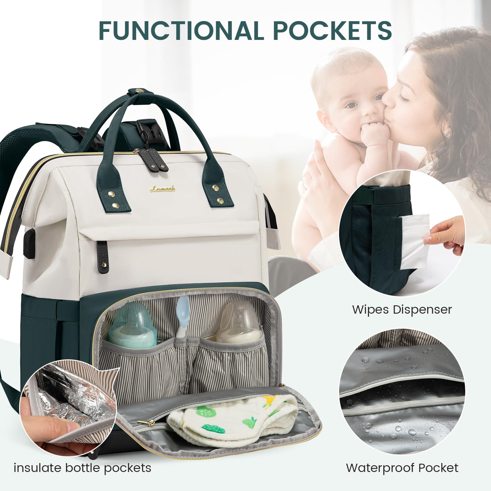 LOVEVOOK diaper bag bottle pockets keep liquids at stable temperatures on the go
