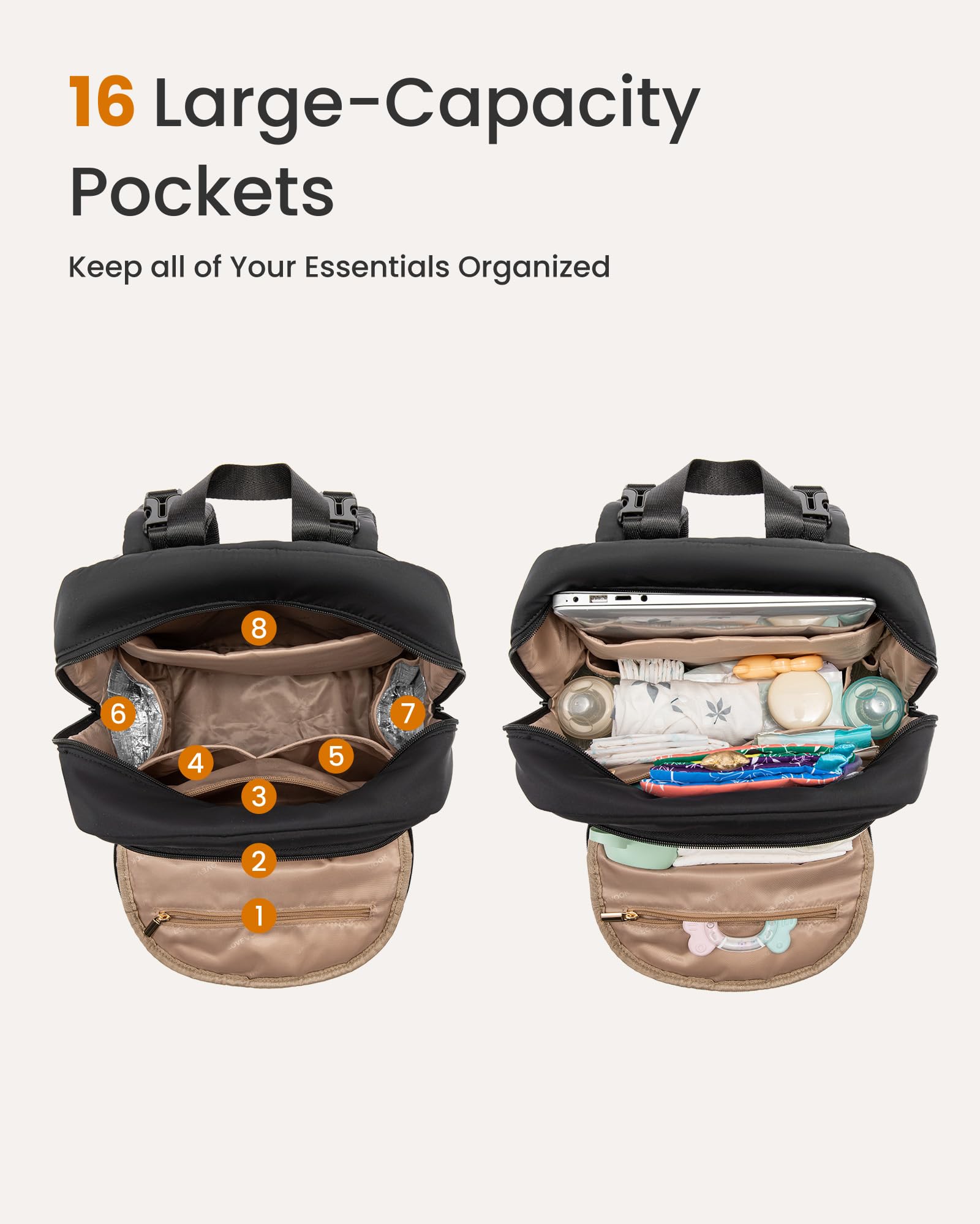 LOVEVOOK insulated bottle pockets keep bottles ready for feeding on the move.