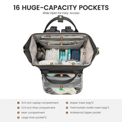 LOVEVOOK diaper bag interior with 16 pockets to organize baby essentials efficiently.