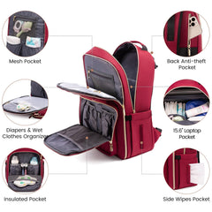 LOVEVOOK diaper bag backpack open view highlighting numerous organized pockets