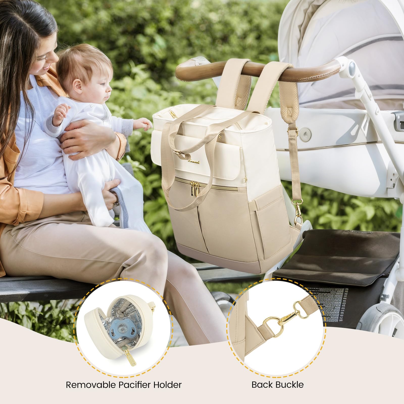 LOVEVOOK Diaper Bag Backpack stroller straps enable hands-free outings
