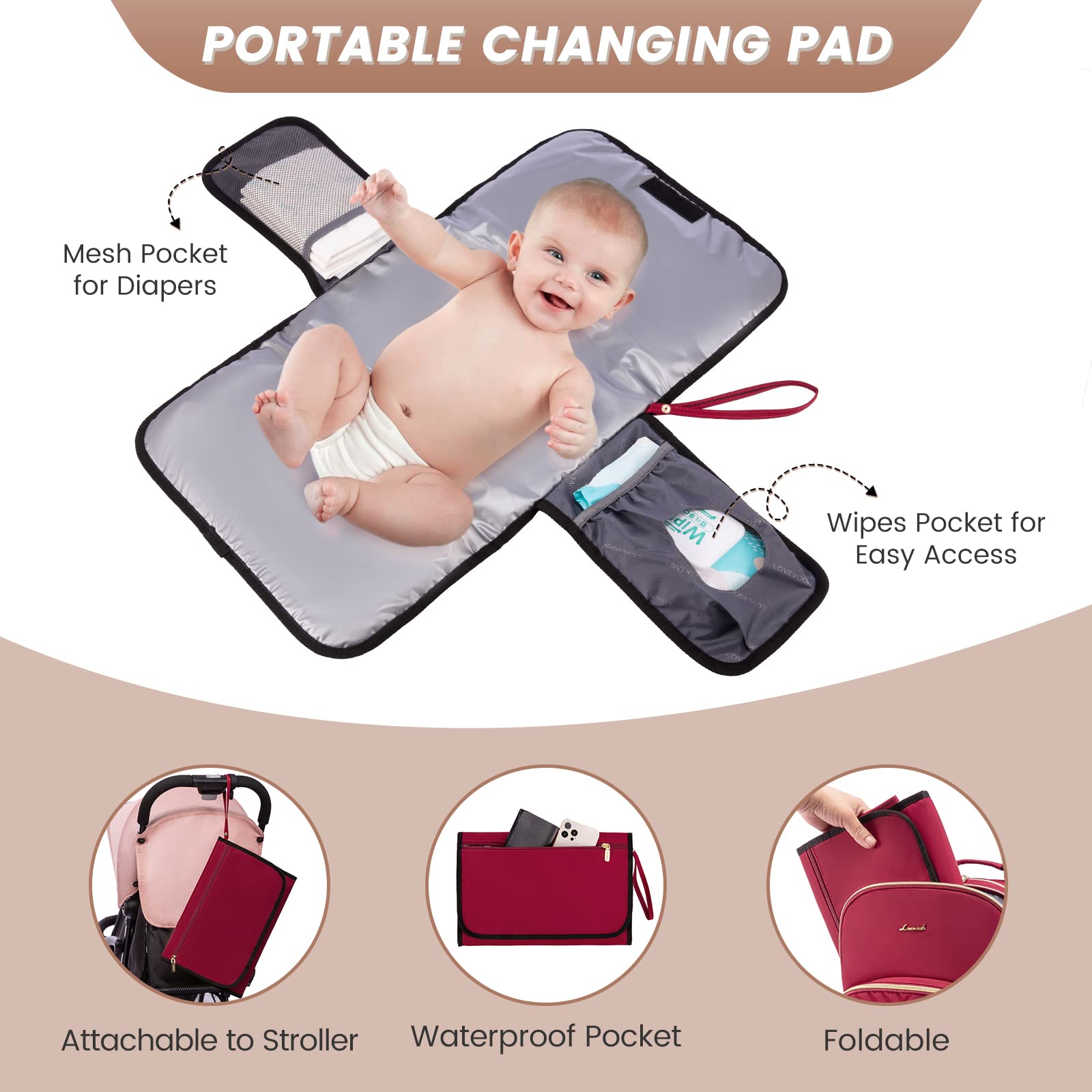 LOVEVOOK diaper bag backpack waterproof pocket for wet items during travel