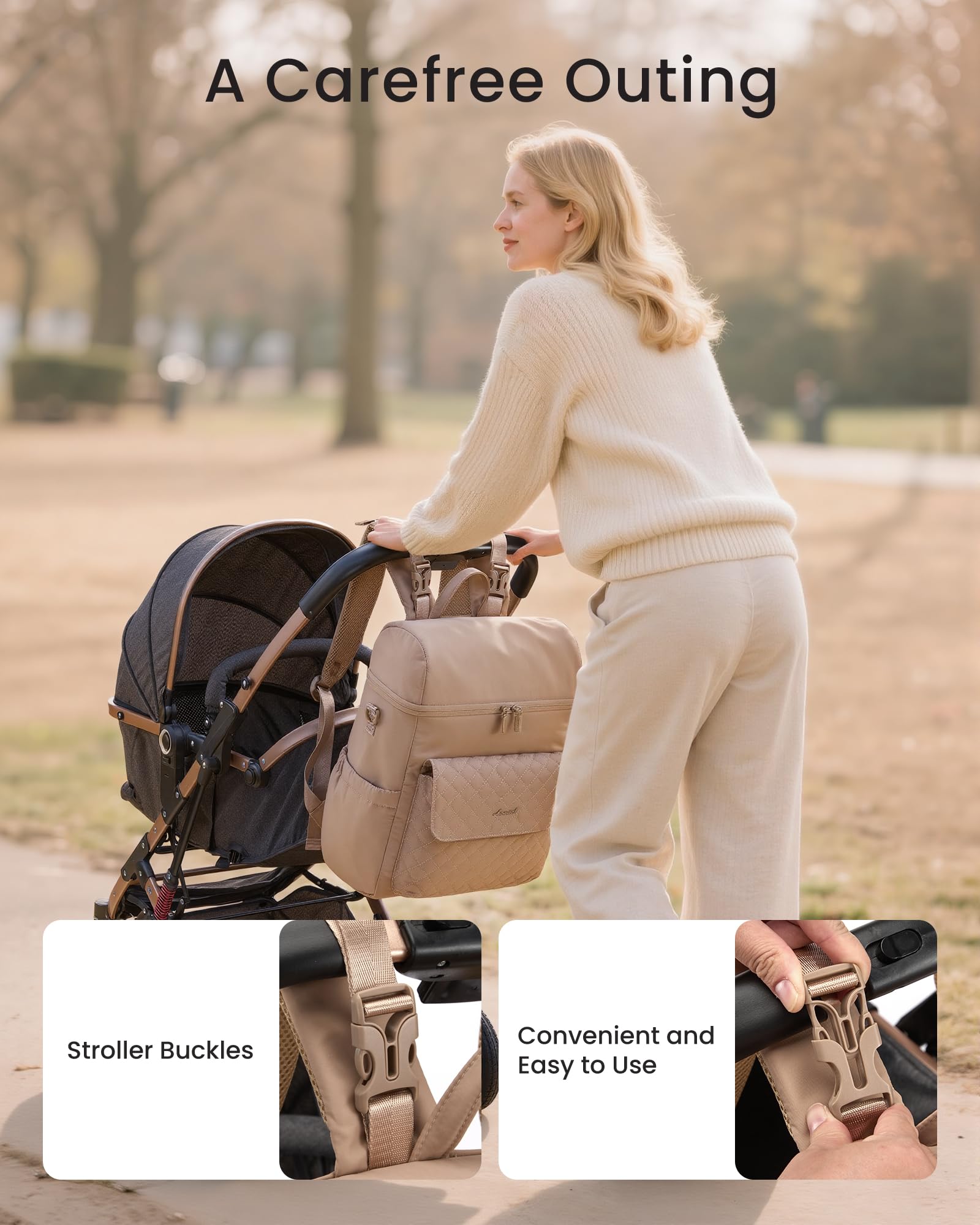 LOVEVOOK Diaper Bag is durable, water-resistant polyester for daily use.