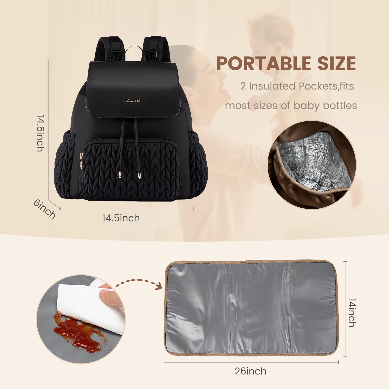 LOVEVOOK insulated pockets preserve bottle temperature for feeds.