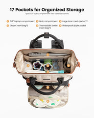 LOVEVOOK Puffer Diaper Backpack interior with 21 pockets for baby gear