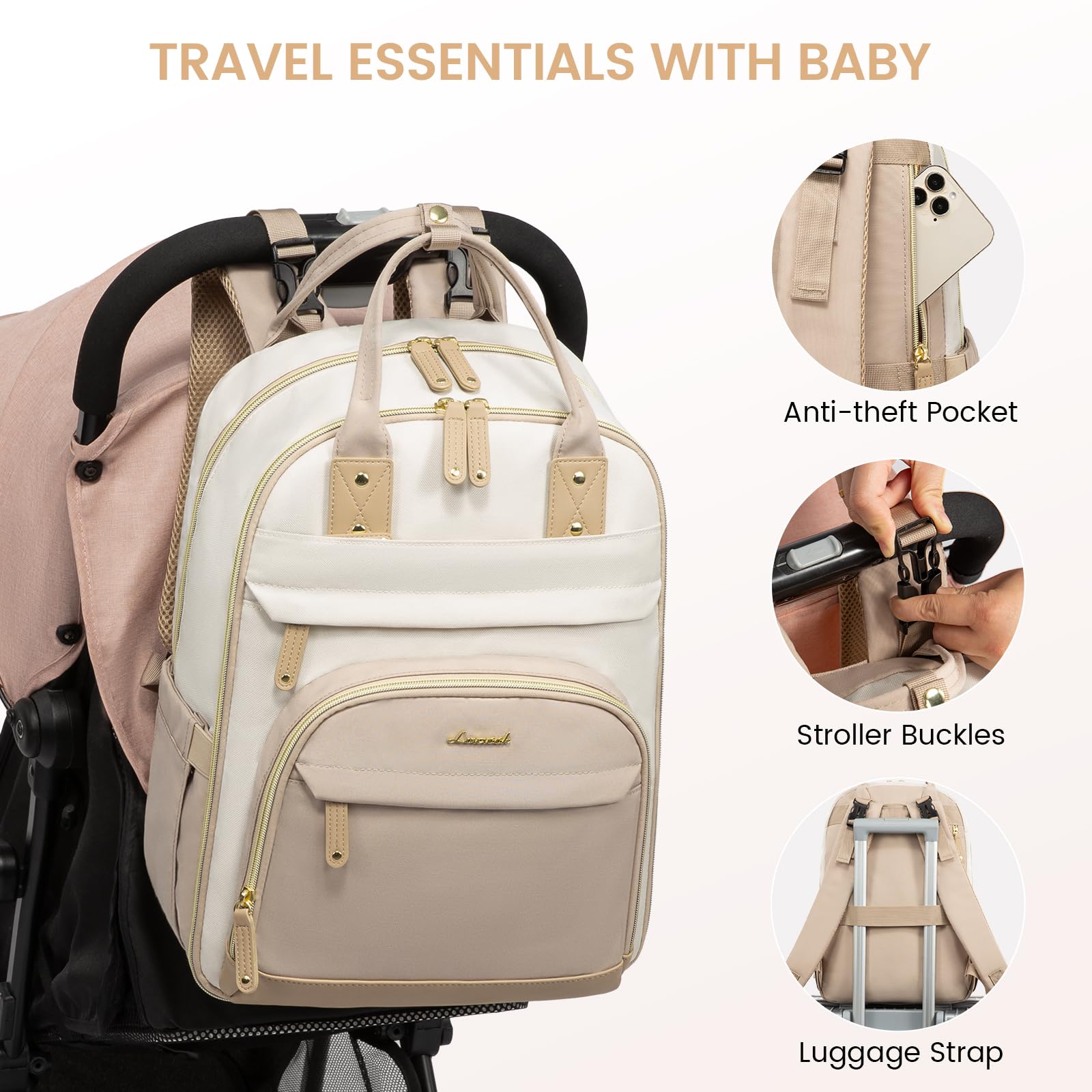 LOVEVOOK stroller buckles securely attach to a stroller for hands-free travel.