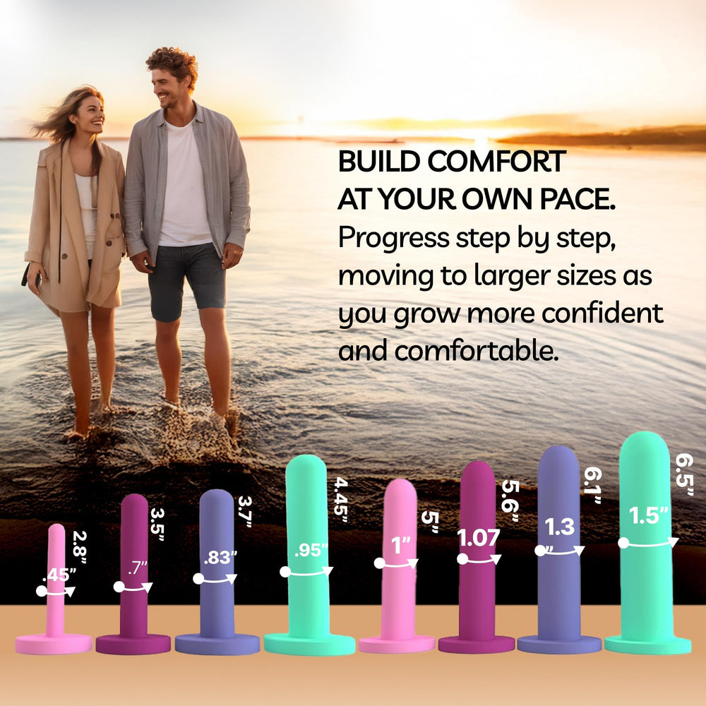 Progressive size range 1–8 for gradual pelvic training with Loving Sex