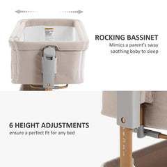 LovliTod 3-in-1 bassinet with 6-height adjustability for compatible bed heights.
