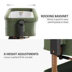 LovliTod Baby bassinet showing 6-height adjustment for bed compatibility