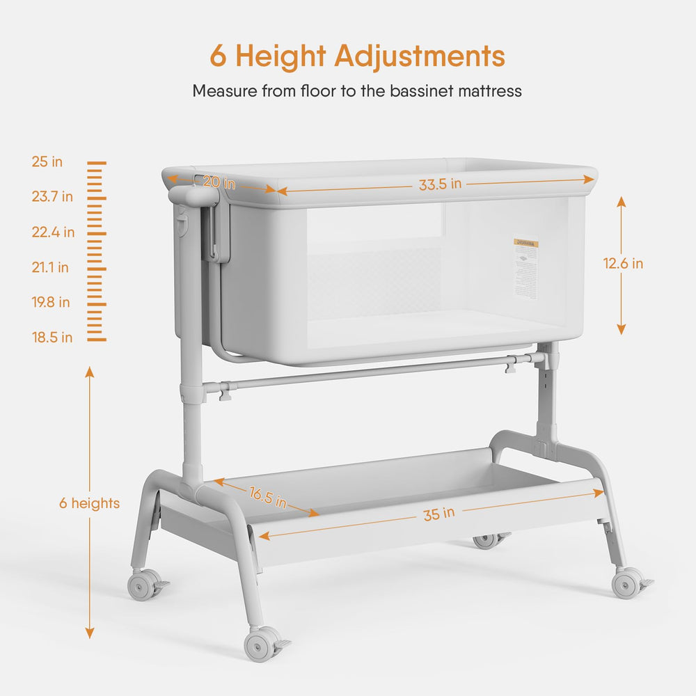 LovliTod Bassinet height adjustment system with incline for bed compatibility