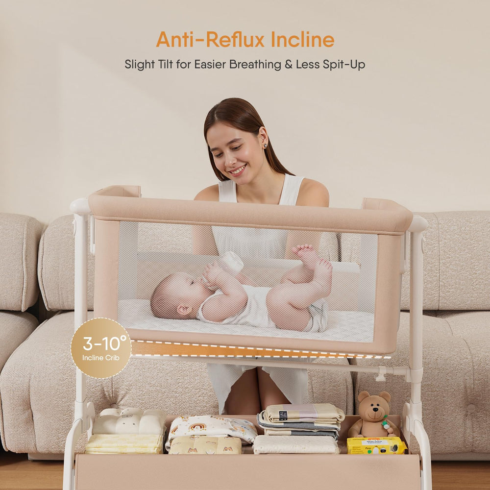 LovliTod Baby bassinet with storage basket and lockable wheels.