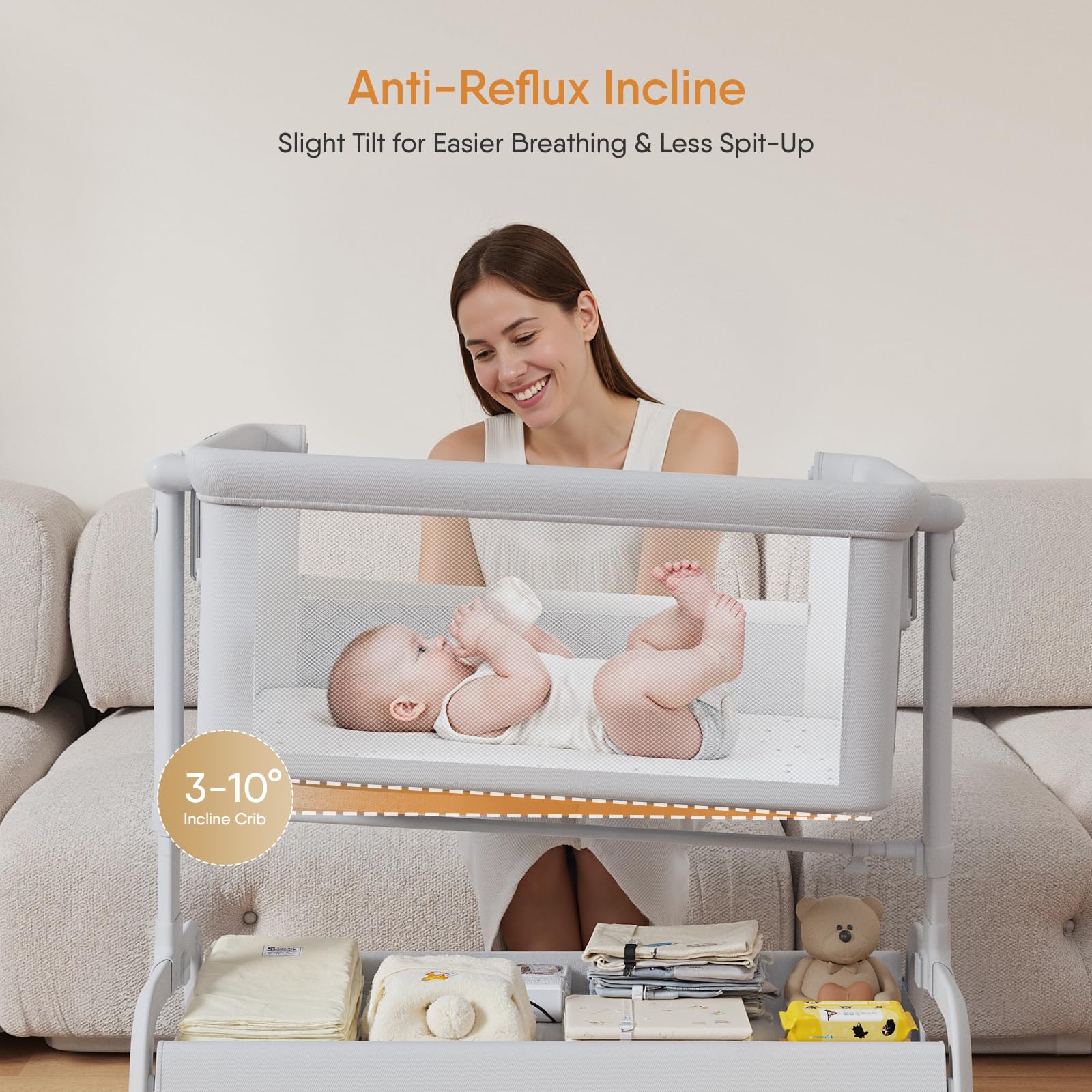 LovliTod Bassinet under basket storage with wheels for mobility