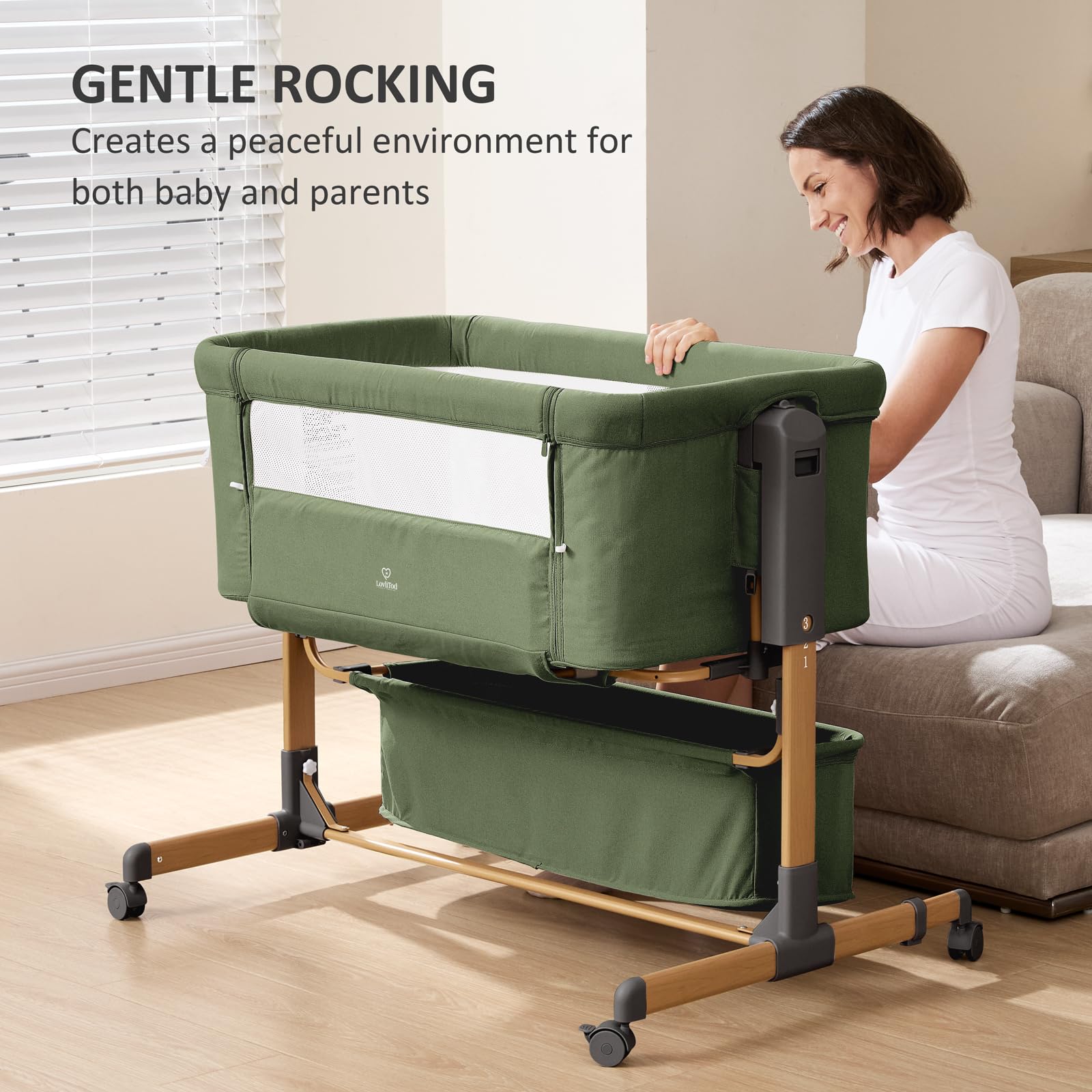 LovliTod Baby bassinet with wheels and brakes for mobility