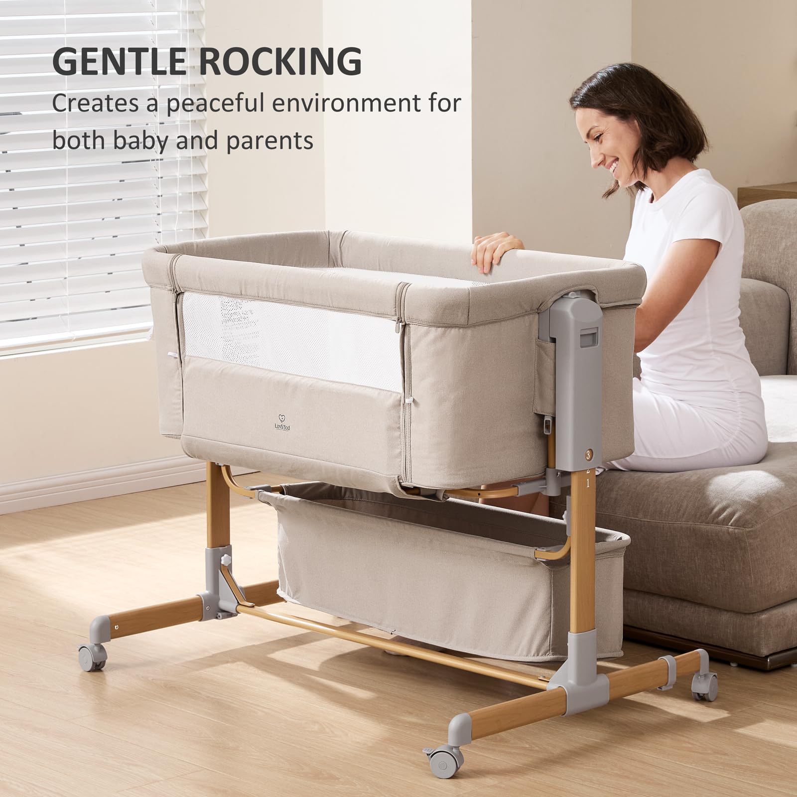 LovliTod 4 wheels with brakes enable easy room-to-room movement.