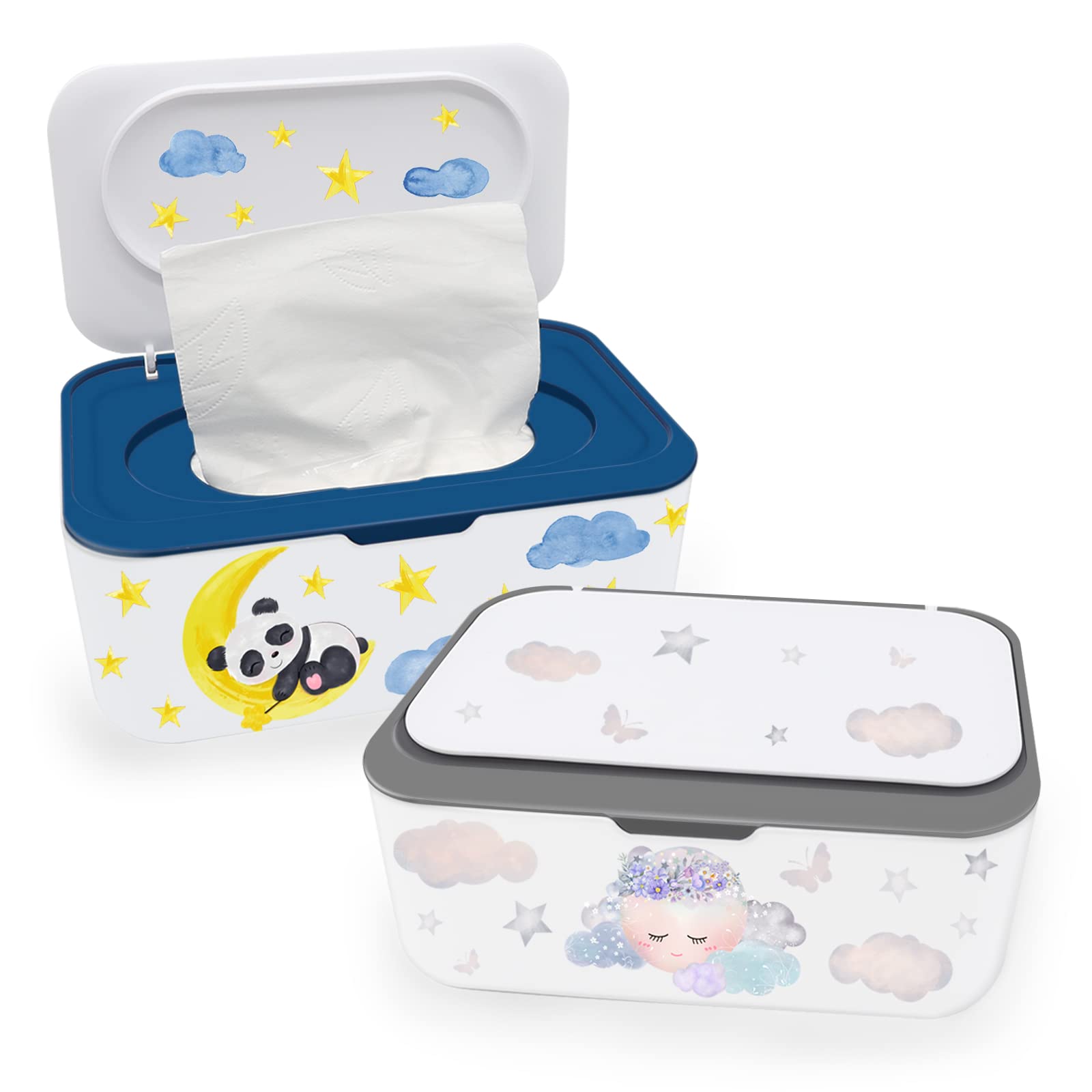 Lovppy blue baby wipes dispenser with lid for easy one-handed use