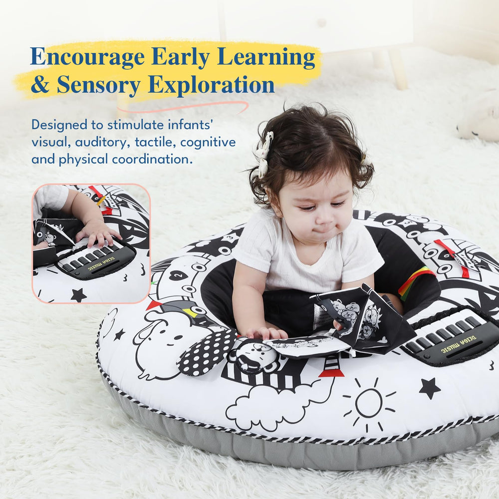 Montessori toys with crinkle fabric and bells for sensory exploration.