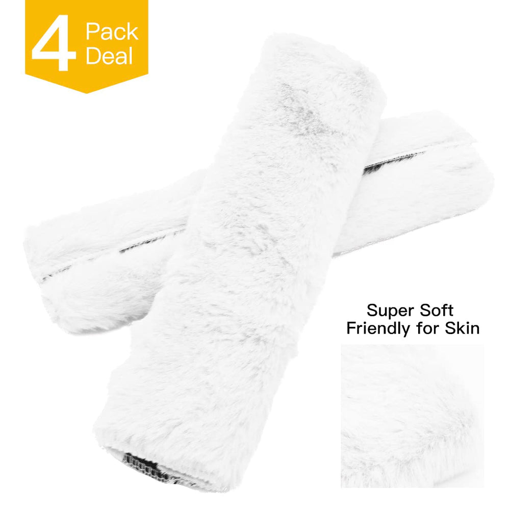 LoyaGour seatbelt cushion close-up showing fluffy texture and secure Velcro installation.