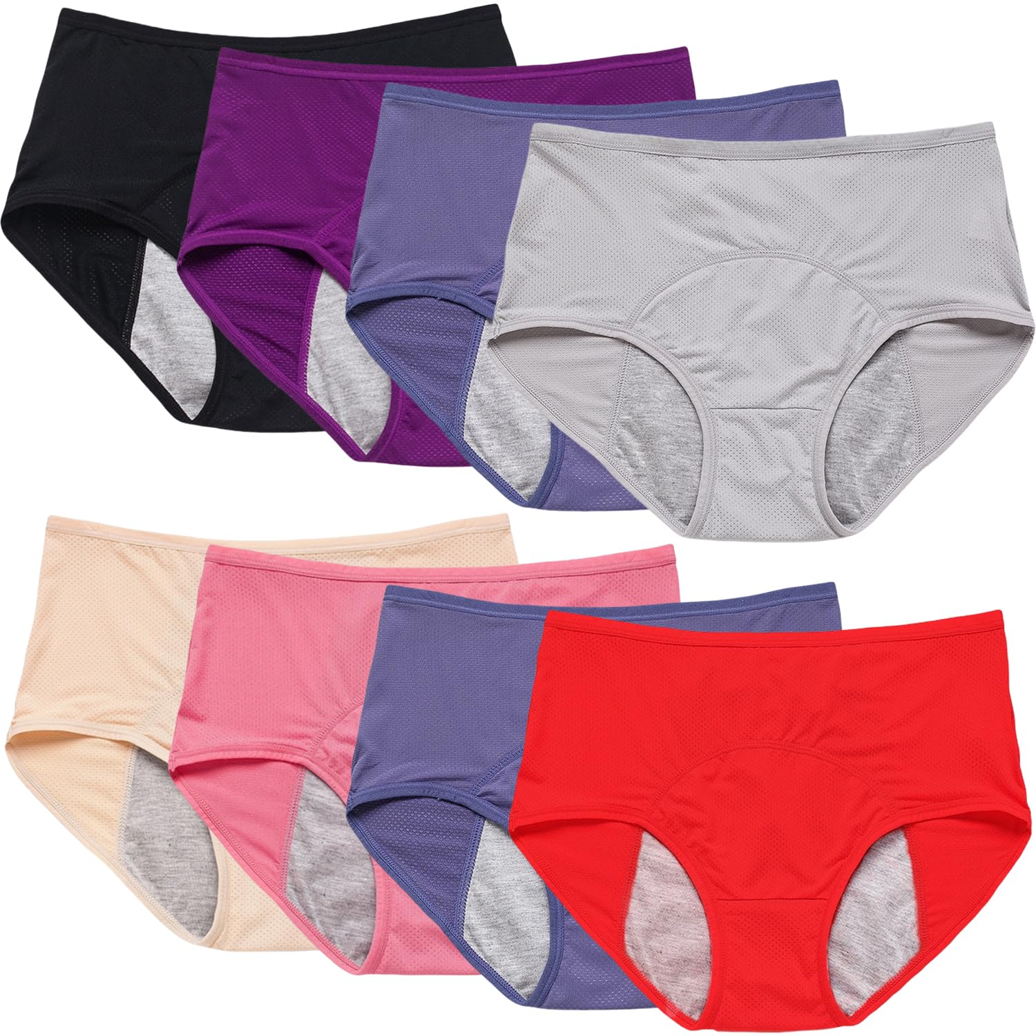 LQX leakproof panties packaging showing eight colors for versatile daily wear