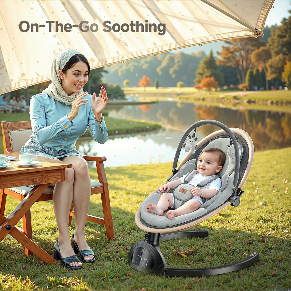 LrerBB electric baby swing in black complements modern home decor