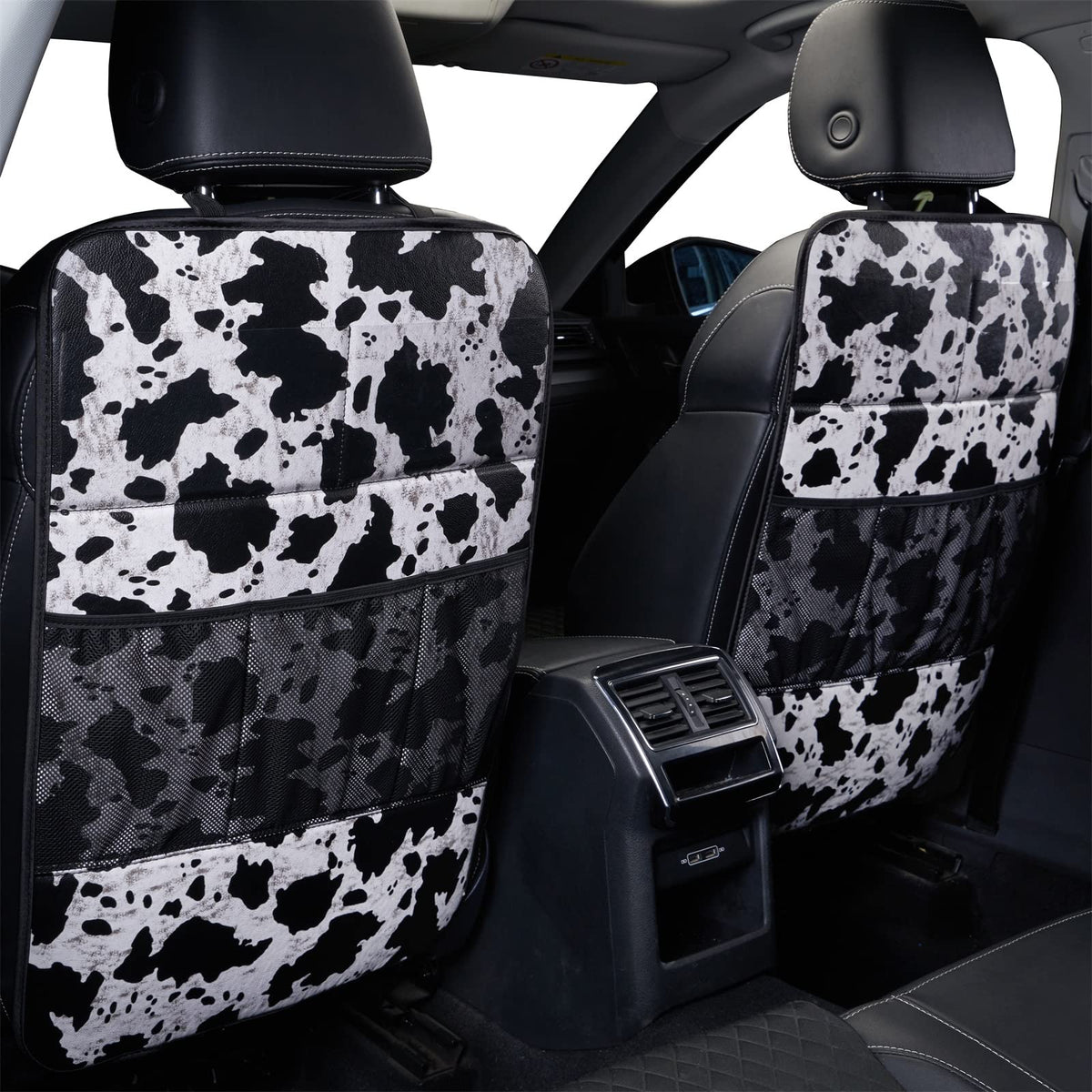 LSBS cow print kick mat back protector shields seats from scuffs and dirt.