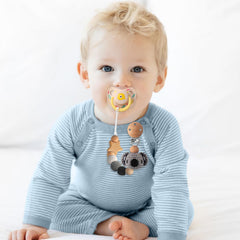 LSTRAGY Bear pacifier clip close-up, safe wooden clip for secure baby gear.