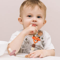LSTRAGY deer pacifier clip shown with a teether for multifunction use.