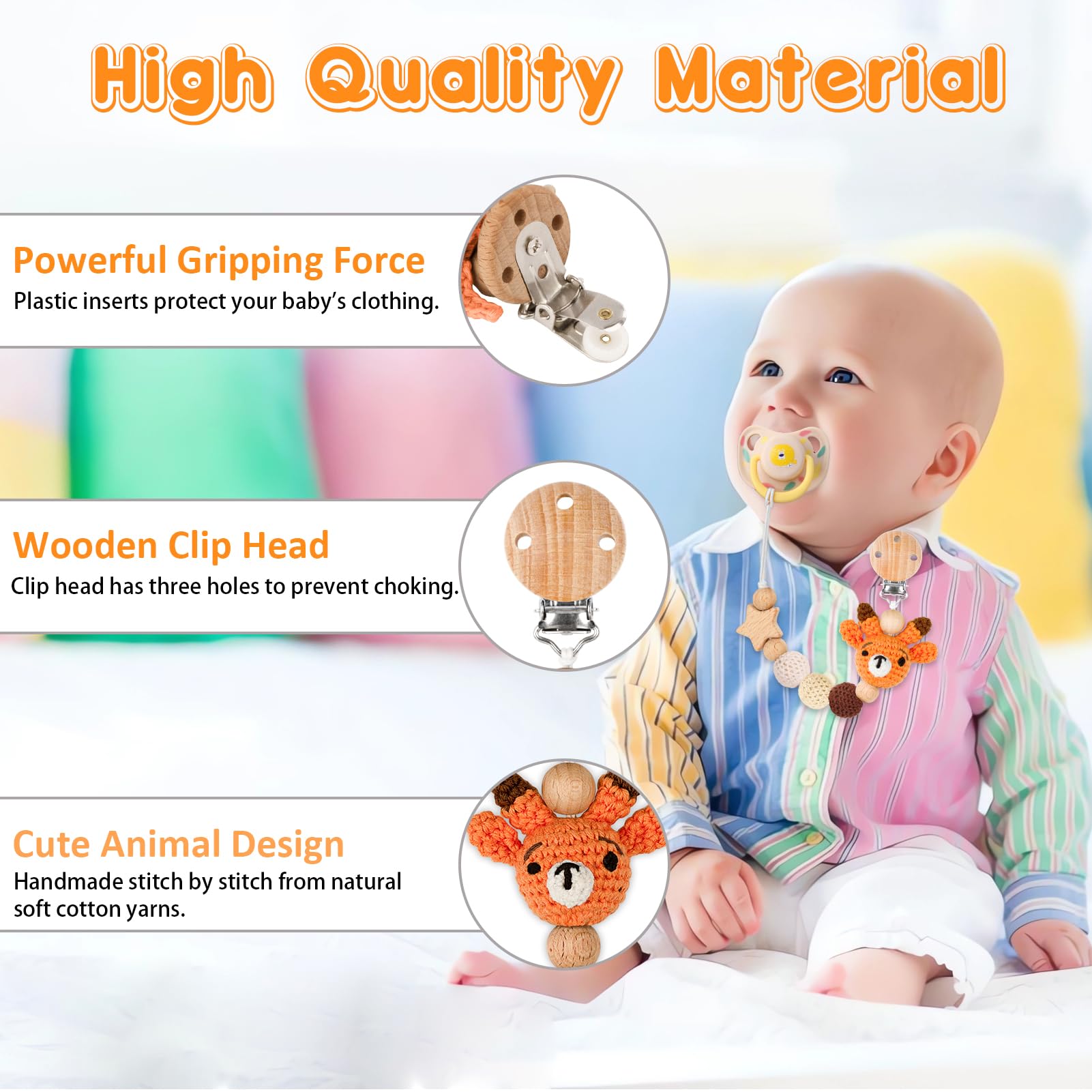 LSTRAGY clip suspends a pacifier for quick access during feeding.