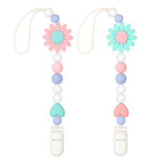 LSTRAGY sunflower pink silicone pacifier clip keeps the pacifier within reach.
