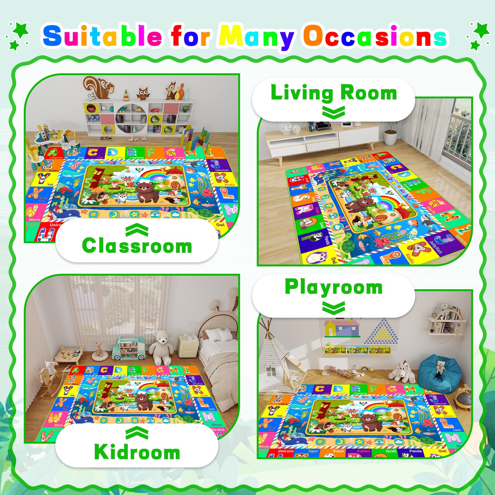LTKOUGFAM spacious green mat accommodating multiple toddlers and toys