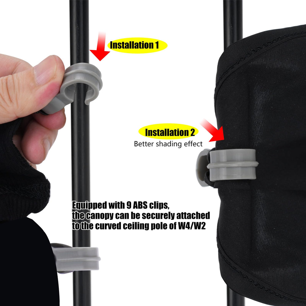 Luaatt nine ABS clips securely attach to curved W4/W2 poles for stable shade.