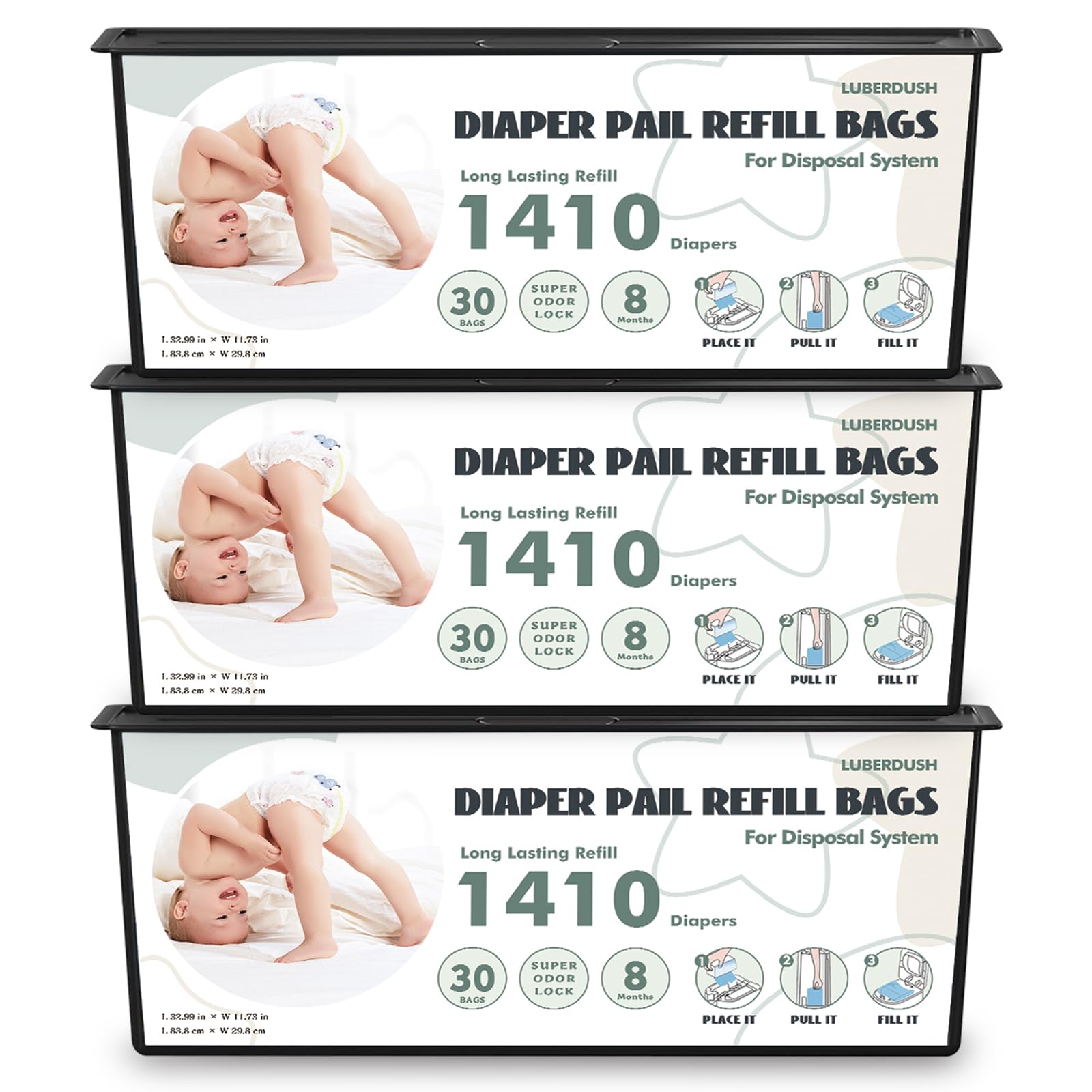 LUBERDUSH diaper pail refill compatible with Genie Easy Roll for quick setup