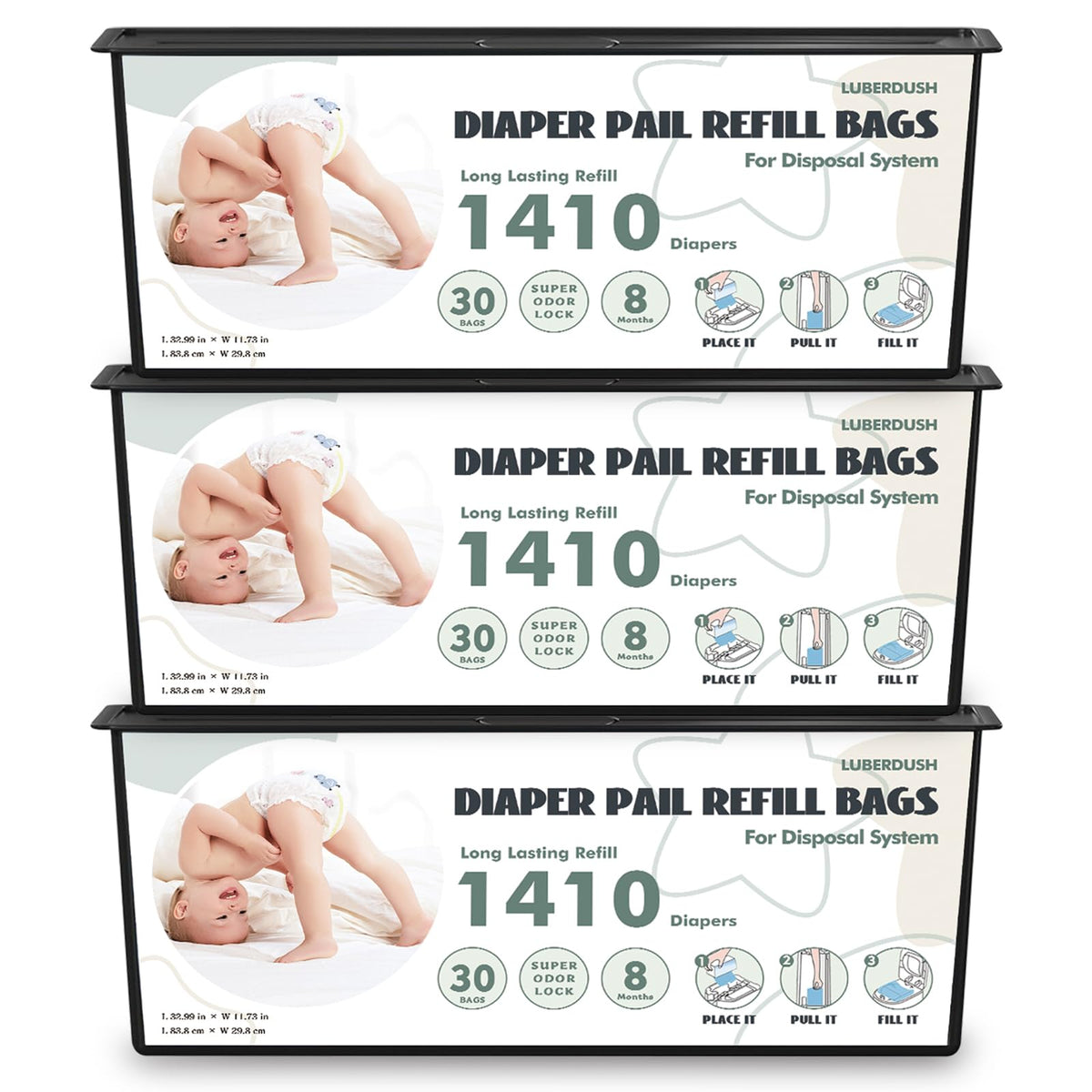 LUBERDUSH diaper pail refill compatible with Genie Easy Roll for quick setup