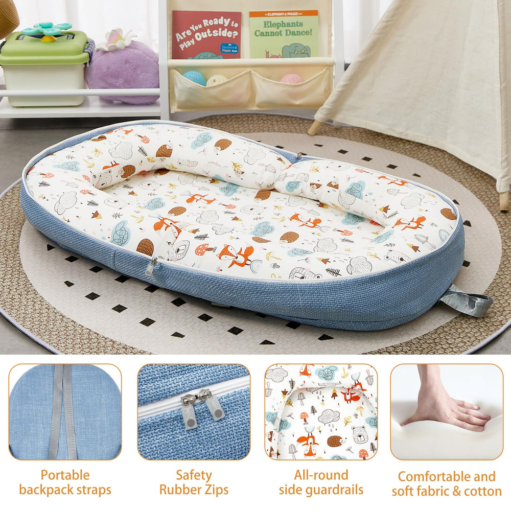 Lucakuins Baby Lounger converts to a backpack for easy hands-free travel.