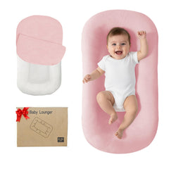 Lucakuins Baby Lounger in pink showing bionic design for tummy time play