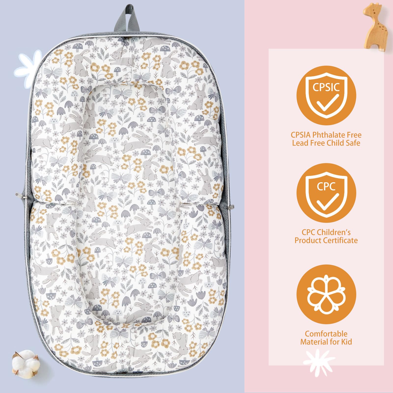 Lucakuins baby lounger converts to backpack for easy travel and hands-free carrying.
