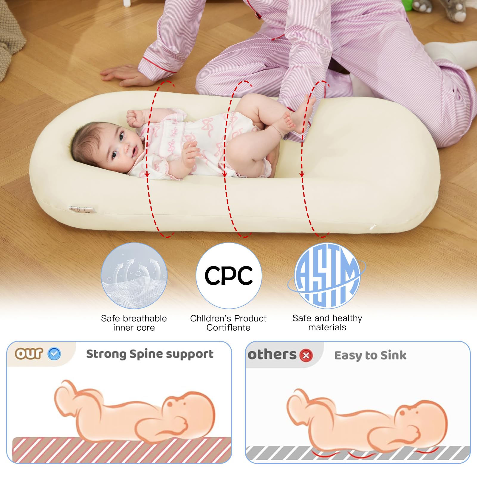 Lucakuins Baby Lounger removable cover for easy cleaning and quick refresh.