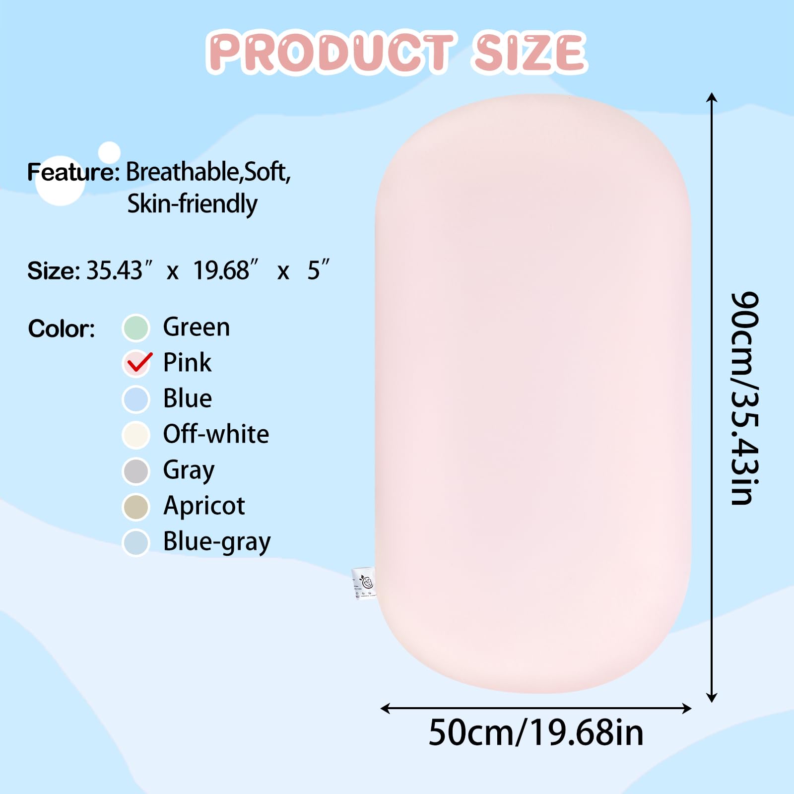 Lucakuins Baby Lounger setup showing travel-friendly dimensions.