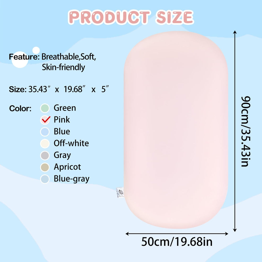 Lucakuins Baby Lounger setup showing travel-friendly dimensions.