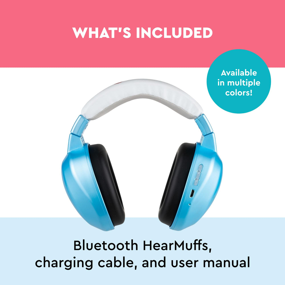 Lucid Audio HearMuffs infant blue at fireworks, protective shielding from loud bursts.